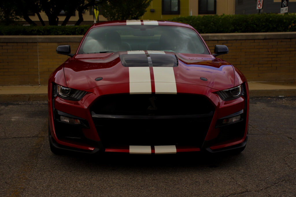 red mustang with white stripes